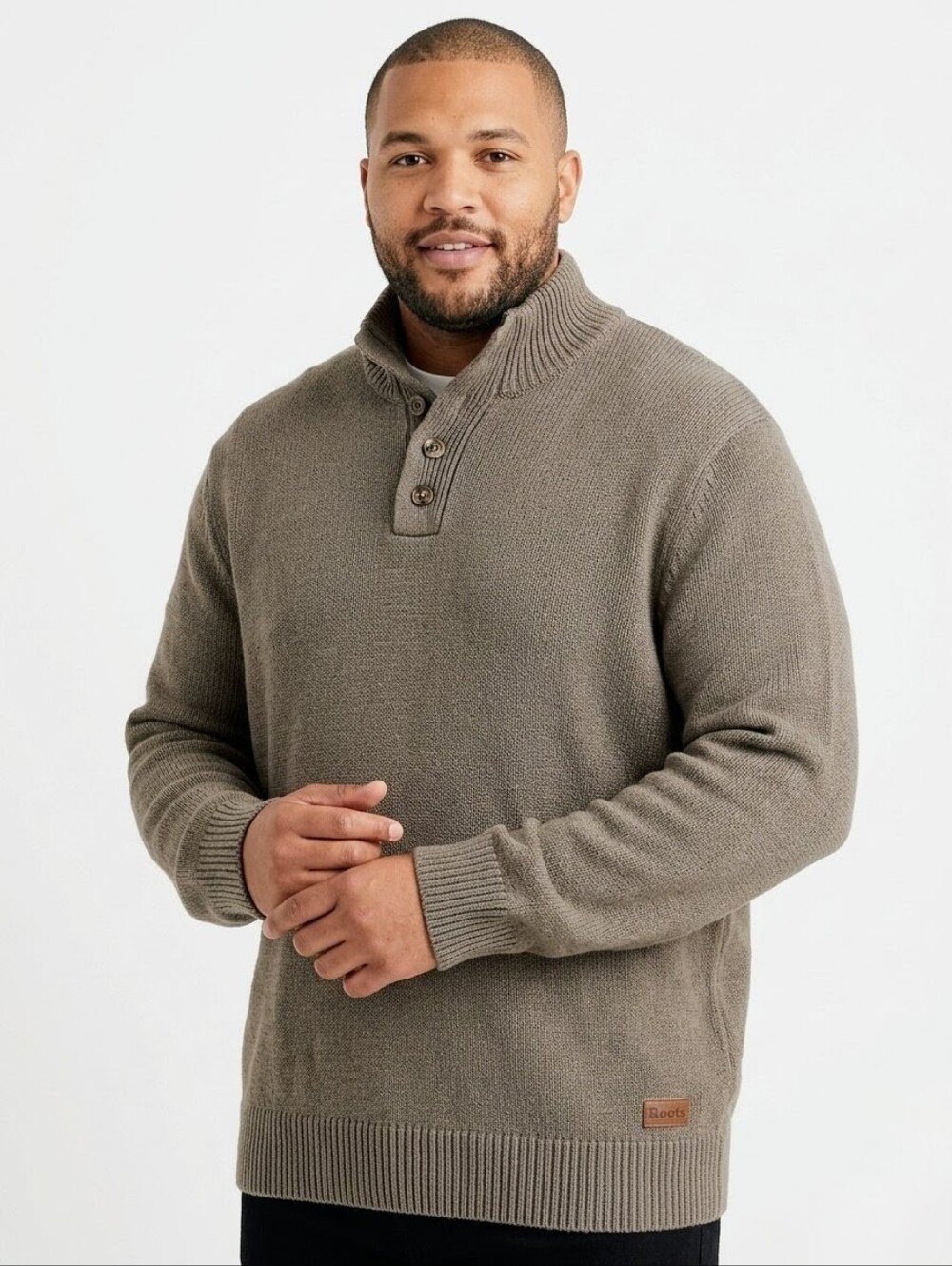 Roots 73 Brown Button Neck Knit Sweater Men's 2XL 100% Cotton